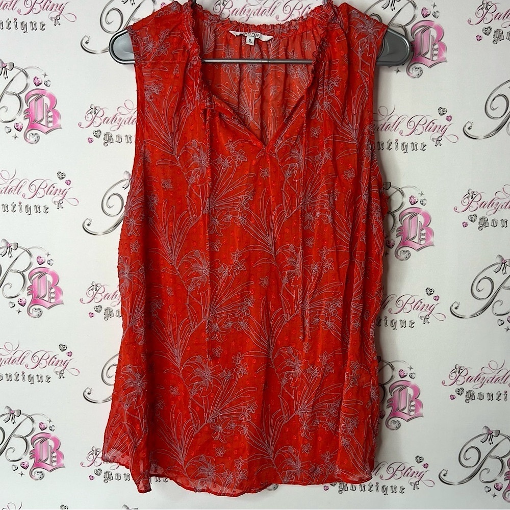 ALFRED SUNG tank top blouse floral tie up dotted Red Sleeveless Pleated Blouse